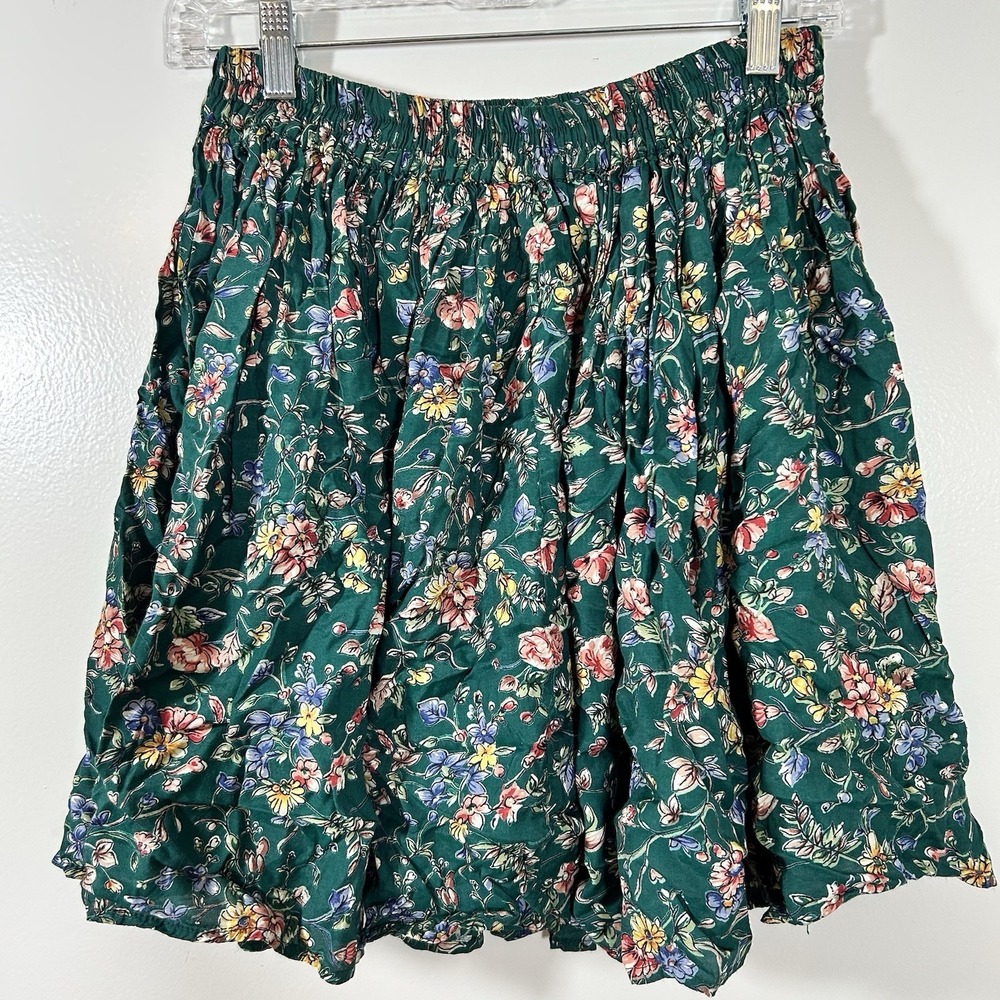 Vintage AEROPOSTALE Mini Skirt Medium Smocked Waist Green Cottagecore Fairy